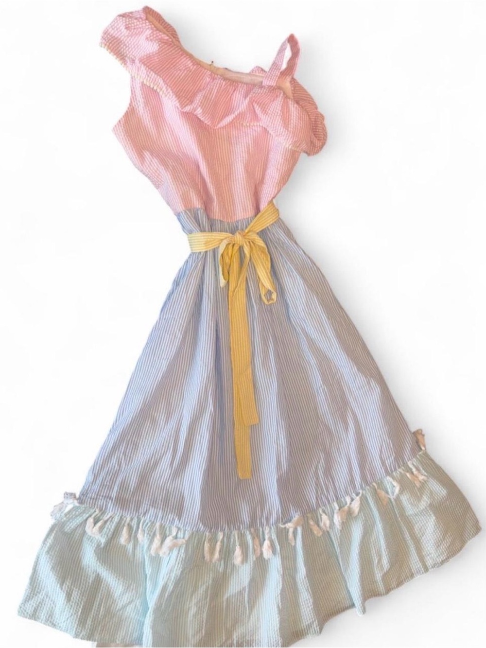 Rare Editions Girls Color Block Maxi Seersucker Dress